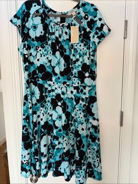 MICHAEL Michael Kors Teal Black White Floral A-line Dress